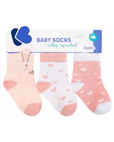 Бебешки чорапи с 3D уши KikkaBoo - Rabbits in Love, 0-6 месеца, 3 чифта - 1