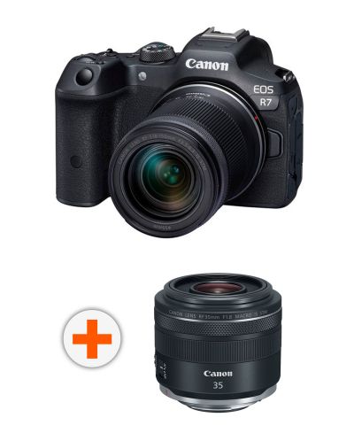 Безогледален фотоапарат Canon - EOS R7, RF-S 18-150mm IS STM, Black + Обектив Canon - RF 35mm f/1.8 IS Macro STM - 1