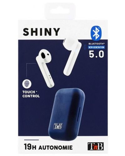 Безжични слушалки с микрофон T'nB - Shiny, TWS, сини/бели - 3