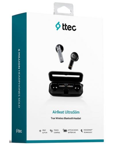 Безжични слушалки ttec - AirBeat Ultra Slim, TWS, черни - 7
