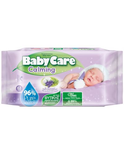 Бебешки влажни кърпи BabyCare - Calming, 63 броя - 1