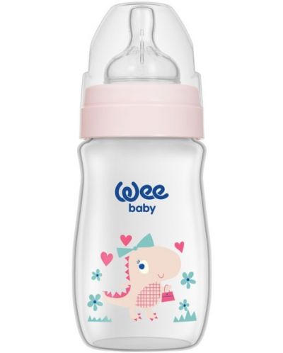 Бебешко шише Wee Baby Classic Plus, 250 ml, розов динозавър - 1