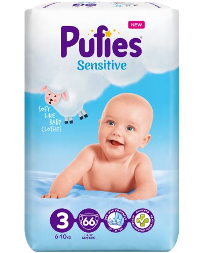 Бебешки пелени Pufies Sensitive 3, 66 броя - 1