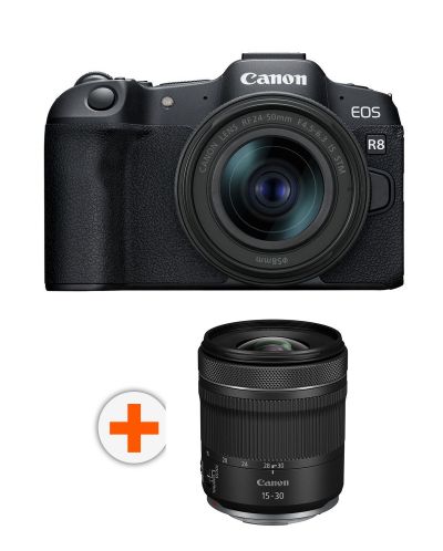 Безогледален фотоапарат Canon - EOS R8, RF 24-50mm, f/4.5-6.3 IS STM + Обектив Canon - RF, 15-30mm, f/4.5-6.3 IS STM - 1