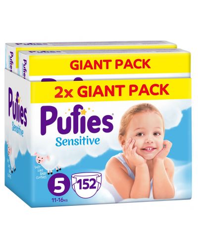 Бебешки пелени Pufies Sensitive 5, 11-16 kg, 152 броя, Giant Pack - 1
