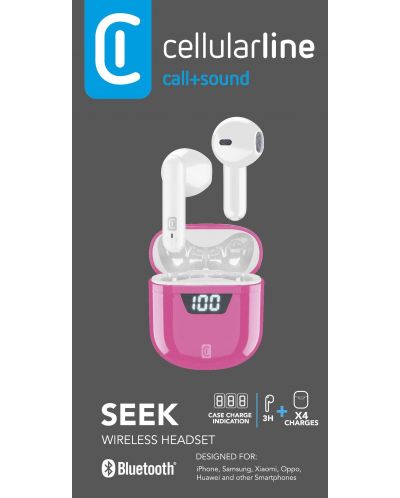 Безжични слушалки Cellularline - Seek, TWS, бели/розови - 4