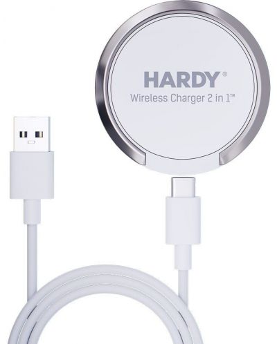 Безжично зарядно 3mk - Hardy Wireless Charger 2 в 1, 15W, бяло - 1