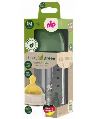 Бебешко шише за момче NIP Green - Cherry, Flow M, 240 ml - 3