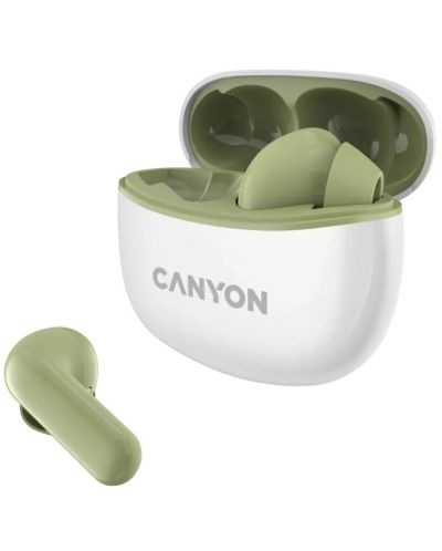 Безжични слушалки Canyon - TWS5, бели/зелени - 1