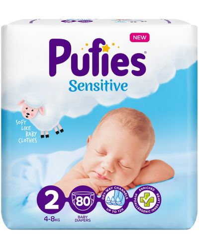 Бебешки пелени Pufies Sensitive 2, 80 броя