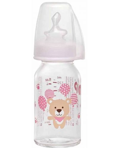 Бебешко стъклено шише NIP - Flow S, 0-6 м, 125 ml, girl  - 1