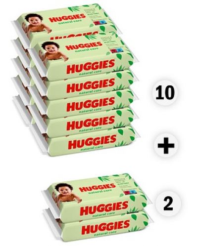 Бебешки мокри кърпички Huggies - Natural Care, 12 x 56 броя - 1