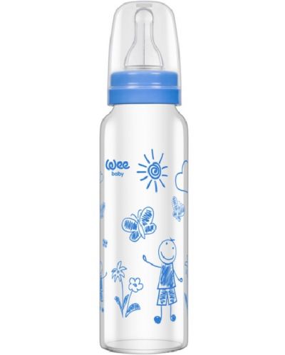 Бебешко шише от топлоустойчиво стъкло Wee Baby Classic, 180 ml, синьо - 1