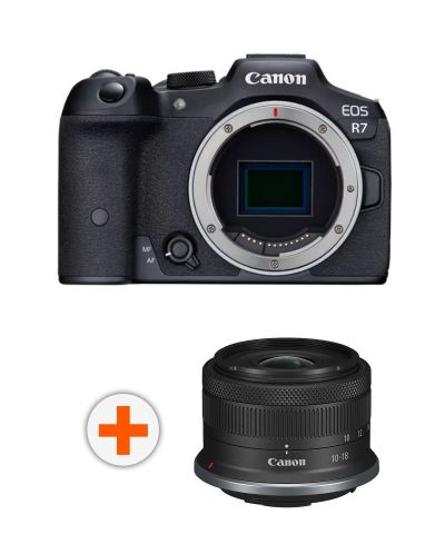 Безогледален фотоапарат Canon - EOS R7, Black + Обектив Canon - RF-S, 10-18mm, f/4.5-6.3, IS STM - 1