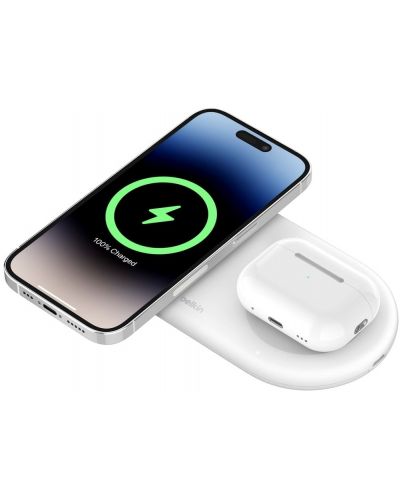 Безжично зарядно Belkin - Boost Charge Pro 2 в 1, Qi2, 15W, бяло - 1