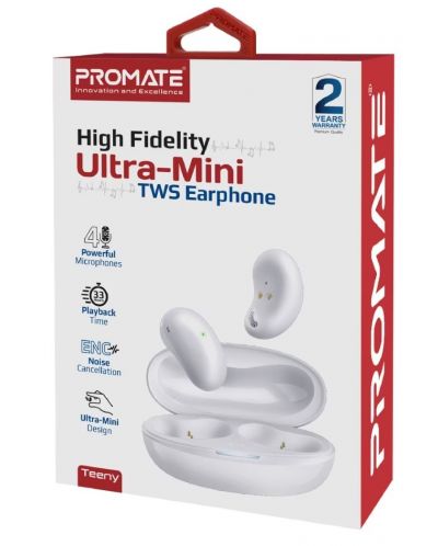 Безжични слушалки ProMate - Teeny, TWS, бели - 2