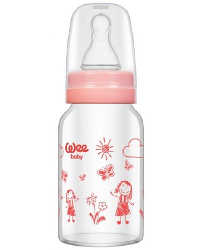 Бебешко шише от топлоустойчиво стъкло Wee Baby Classic, 120 ml, розово - 1