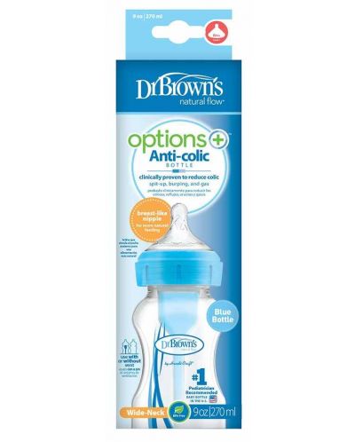 Бебешко шише Dr. Brown's - Options+, РР, 270 ml, Синьо - 2