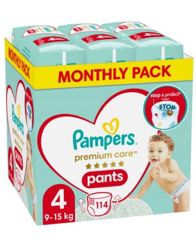 Бебешки пелени гащи Pampers Premium Care - Monthly pack, size 4, 114 броя - 1