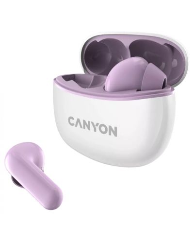 Безжични слушалки Canyon - TWS5, бели/лилави - 1