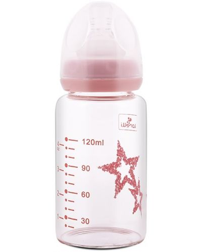 Бебешко стъклено шише Lorelli - Anti Colic, 120 ml, Blush Pink - 2