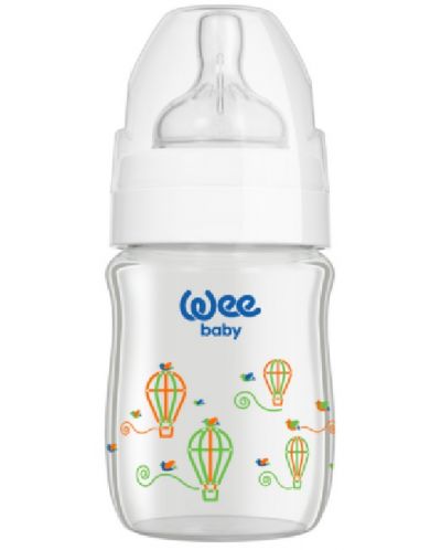 Бебешко шише от топлоустойчиво стъкло Wee Baby Classic Plus, 120 ml, бяло - 1