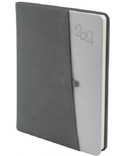 Бележник Spree Canberra - С джоб за GSM и химикалка, 168 листа, графит, 2024 - 1