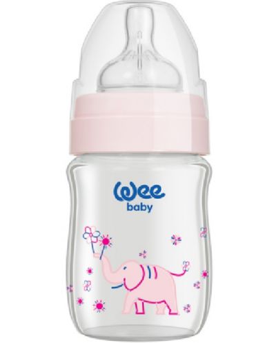 Бебешко шише от топлоустойчиво стъкло Wee Baby Classic Plus, 120 ml, розово - 1