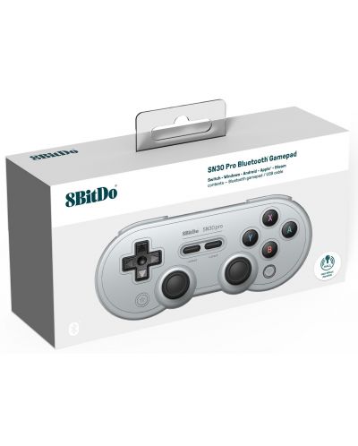 Безжичен контролер 8BitDo - SN30 Pro, Hall Effect Edition, сив (Nintendo Switch/PC) - 6