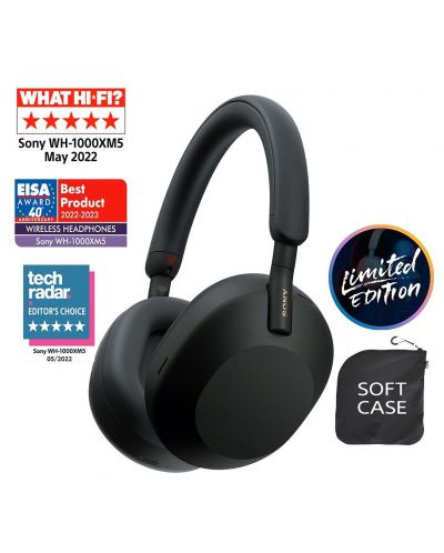 Sony WH-1000XM5 ブラック 専用ケース付き Безжични слушалки Sony - WH-1000XM5 Soft Case Limited Edition, ANC