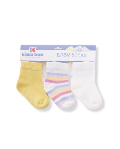 Бебешки чорапи KikkaBoo Stripes - Памучни, 6-12 месеца, жълти - 1
