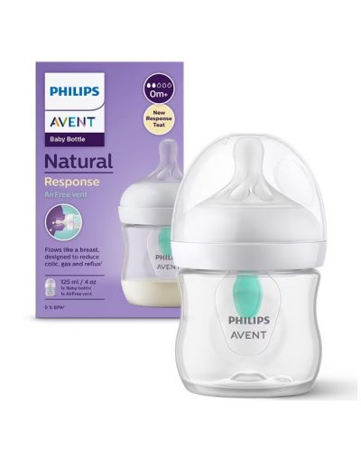 Бебешко шише Philips Avent - Natural Response 3.0, AirFree, с биберон 0m+, 125 ml - 1