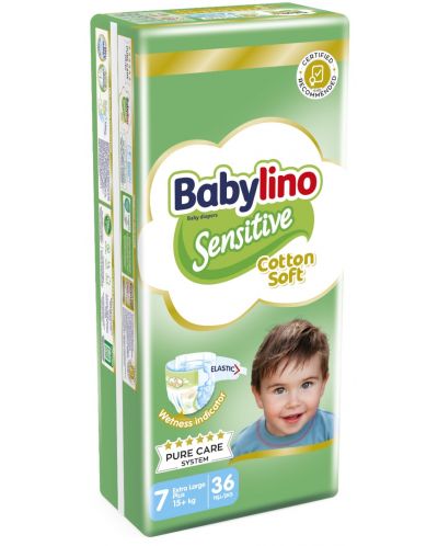 Бебешки пелени Babylino - Sensitive, Cotton Soft, VP, размер 7, 15+ kg, 36 броя - 1