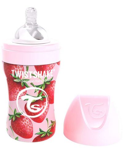 Бебешко шише Twistshake - Розова ягода, неръждаема стомана, 260 ml - 1