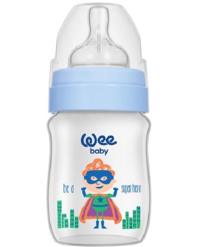 Бебешко шише Wee Baby Classic Plus, PP, 150 ml, синьо с момче - 1