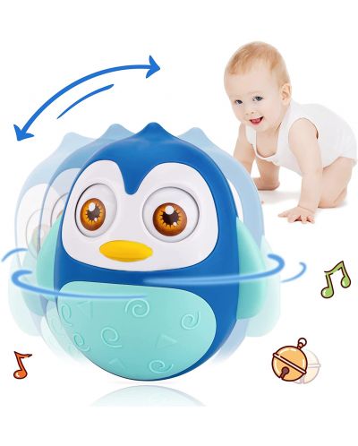 Бебешка дрънкалка Happy World - Roly Poly, Penguin 2, синя - 3