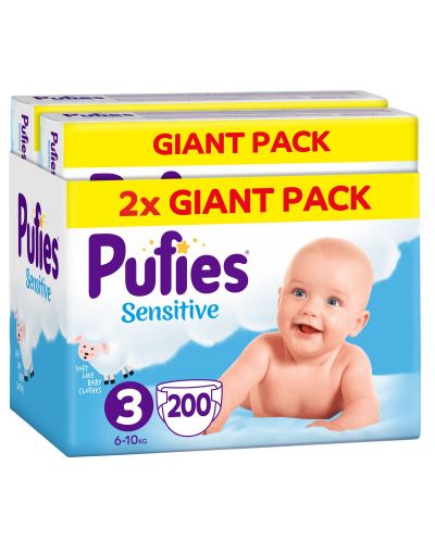 Бебешки пелени Pufies Sensitive 3, 6-10 kg, 200 броя, Giant Pack - 1