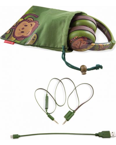 Детски слушалки BuddyPhones - Wave Monkey, безжични, зелени - 4