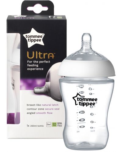Бебешко шише Tommee Tippee Ultra - 260 ml, с биберон 1 капка - 1