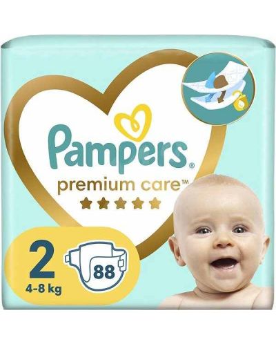 Бебешки пелени Pampers Premium Care - Размер 2, 4-8 kg, 88 броя - 1