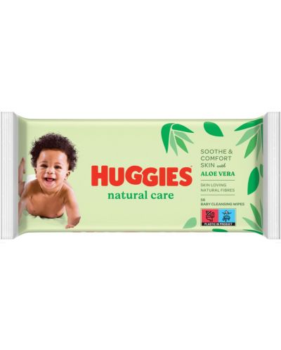 Бебешки мокри кърпички Huggies - Natural Care, 56 броя - 1