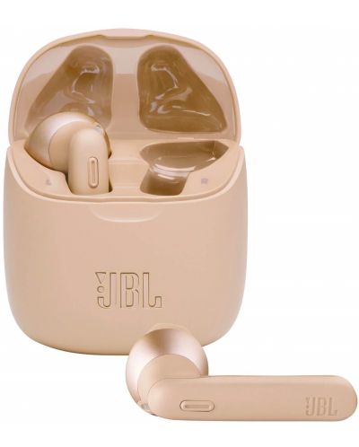 Безжични слушалки с микрофон JBL - T225 TWS, златисти - 1