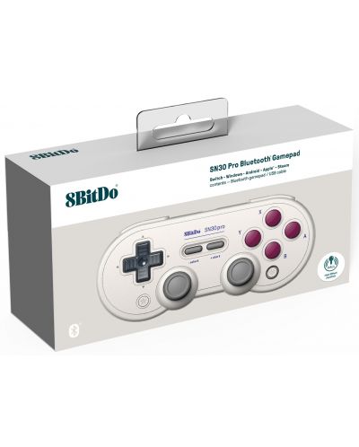 Безжичен контролер 8BitDo - SN30 Pro, Hall Effect Edition, G Classic, бял (Nintendo Switch/PC) - 5