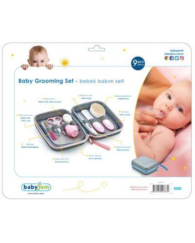Бебешки хигиенен комплект с несесер BabyJem - 9 части, син - 3