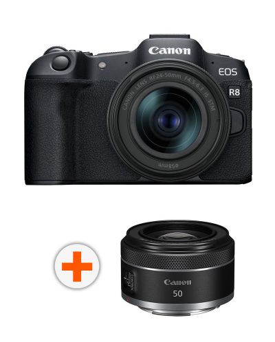 Безогледален фотоапарат Canon - EOS R8, RF 24-50mm, f/4.5-6.3 IS STM + Обектив Canon - RF 50mm, F/1.8 STM - 1