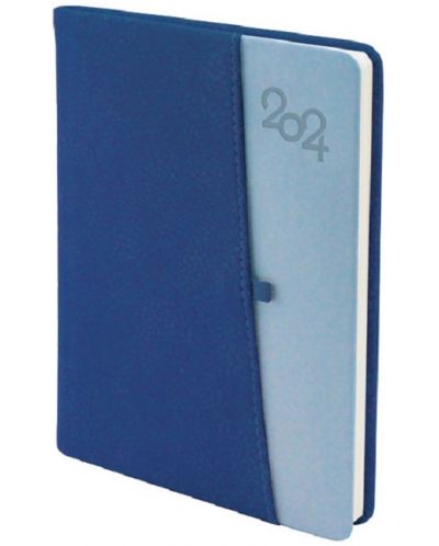 Бележник Spree Canberra - С джоб за GSM и химикалка, 168 листа, син, 2024 - 1