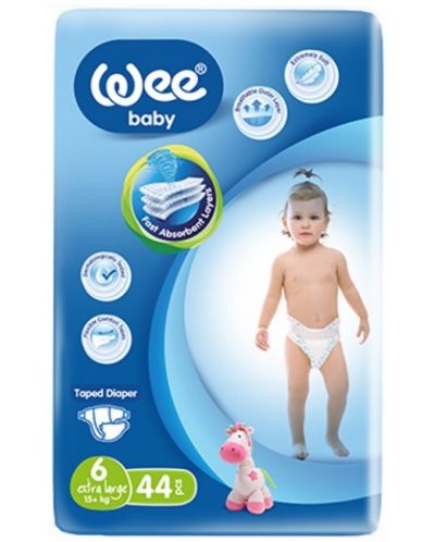 Бебешки пелени Wee Baby - Extra Large, размер 6, 15+ kg, 44 броя - 1