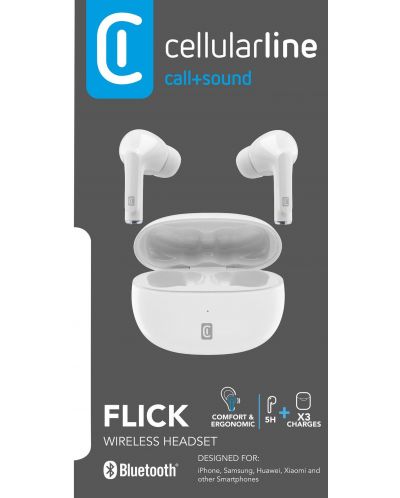 Безжични слушалки Cellularline - FLICK, TWS, бели - 4