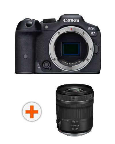 Безогледален фотоапарат Canon - EOS R7, Black + Обектив Canon - RF, 15-30mm, f/4.5-6.3 IS STM - 1