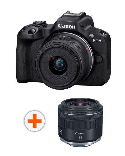 Безогледален фотоапарат Canon - EOS R50, RF-S 18-45mm, f/4.5-6.3 IS STM + Обектив Canon - RF 35mm f/1.8 IS Macro STM - 1